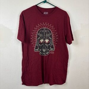 Maroon Darth Vadar Day Of The Dead Style T Shirt Sugar Skull Cotton Sz Large